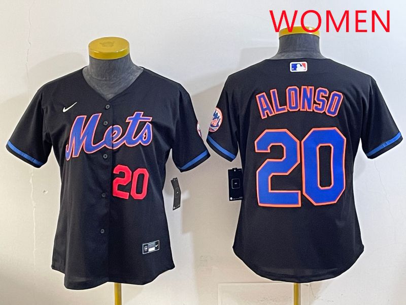 Women 2025 New York Mets #20 Alonso Black Game Nike MLB Jersey style 3